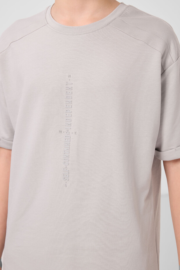 Taş Pamuklu Yumuşak Dokulu Oversize Baskılı Erkek Çocuk T-Shirt - 11301 - 4