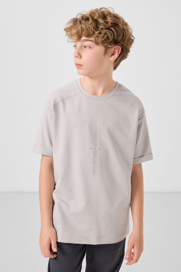 Taş Pamuklu Yumuşak Dokulu Oversize Baskılı Erkek Çocuk T-Shirt - 11301 - 3