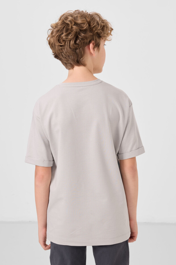 Taş Pamuklu Yumuşak Dokulu Oversize Baskılı Erkek Çocuk T-Shirt - 11301 - 5