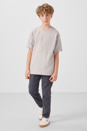 Taş Pamuklu Yumuşak Dokulu Oversize Baskılı Erkek Çocuk T-Shirt - 11301 - Thumbnail