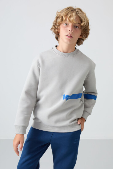Taş Pamuklu Kalın İçi Tüylü Yumuşak Dokulu Standart Fit Baskılı Erkek Çocuk Sweatshirt - 11238 - TOMMYLIFE (1)