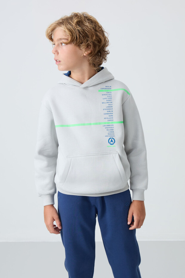 Taş Pamuklu Kalın İçi Tüylü Yumuşak Dokulu Standart Fit Baskılı Erkek Çocuk Sweatshirt - 11239