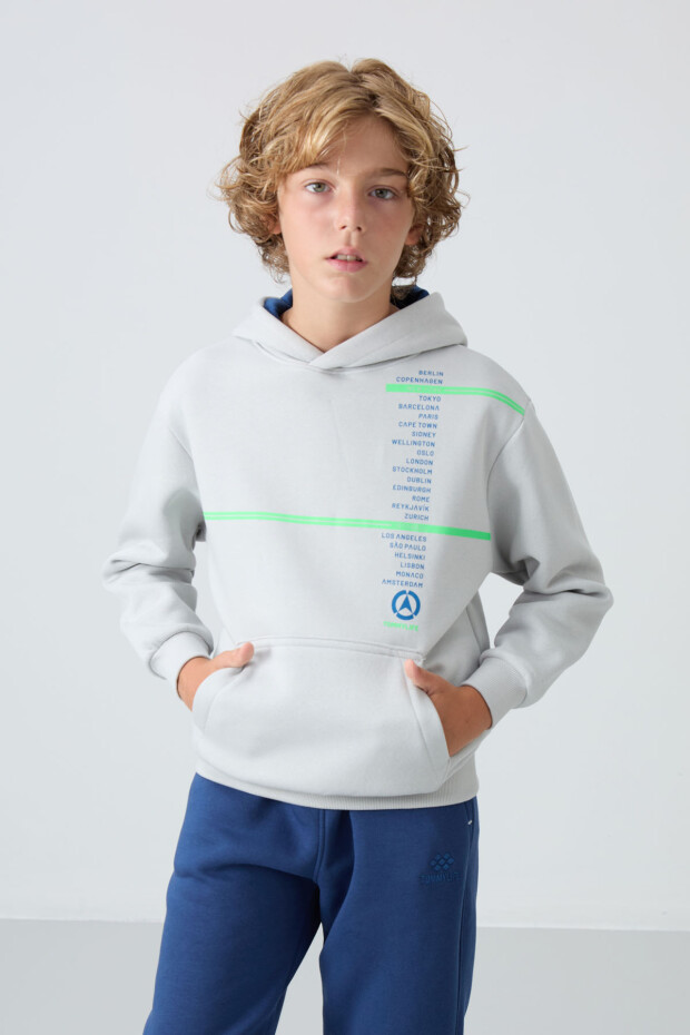 Taş Pamuklu Kalın İçi Tüylü Yumuşak Dokulu Standart Fit Baskılı Erkek Çocuk Sweatshirt - 11239