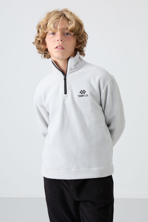 Taş Kalın Yumuşak Dokulu Standart Fit Nakışlı Polar Erkek Çocuk Sweatshirt - 11221 - 1