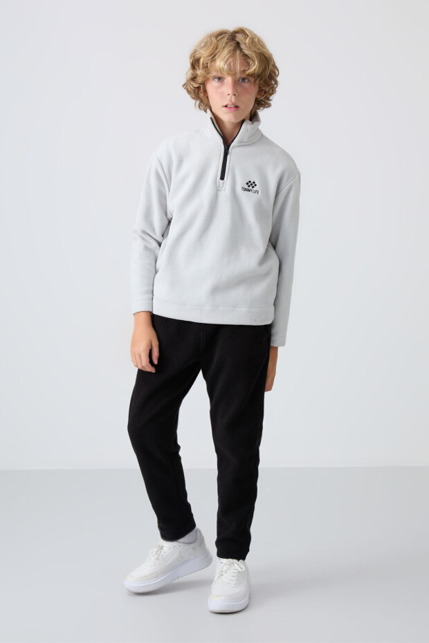 Taş Kalın Yumuşak Dokulu Standart Fit Nakışlı Polar Erkek Çocuk Sweatshirt - 11221 - 3