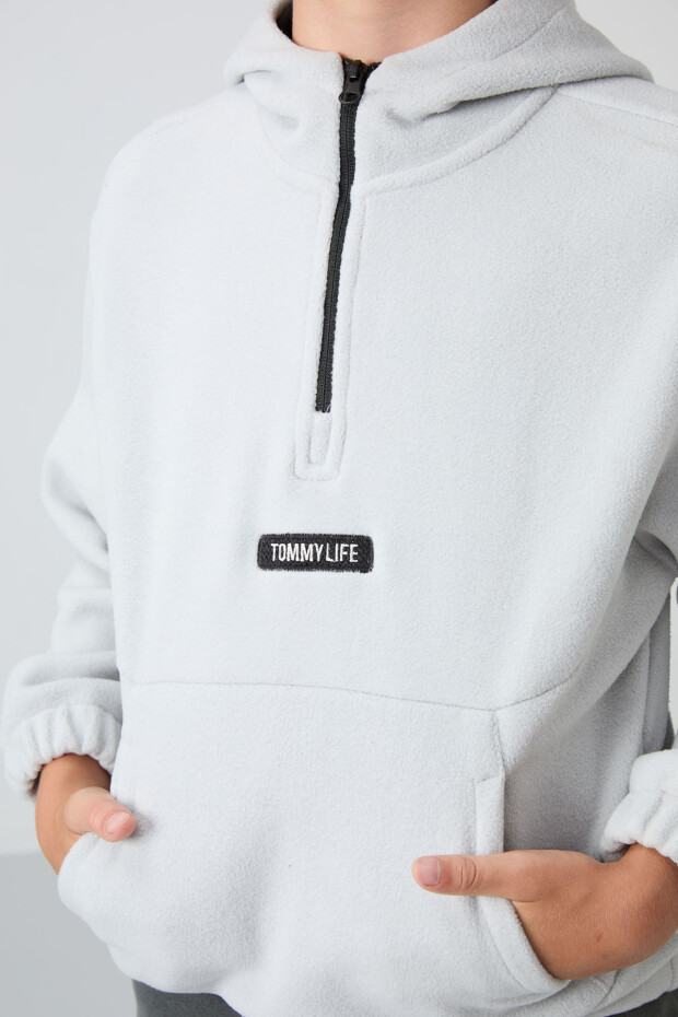 Taş Kalın Yumuşak Dokulu Standart Fit Nakışlı Polar Erkek Çocuk Sweatshirt - 11230 - 3
