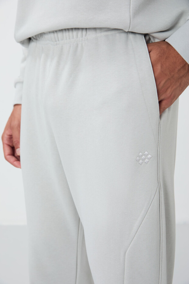 Taş Kompakt Pamuklu Kalın Pürüzsüz Dokulu O Yaka Comfort Fit Erkek Eşofman Takım -85263 - 5
