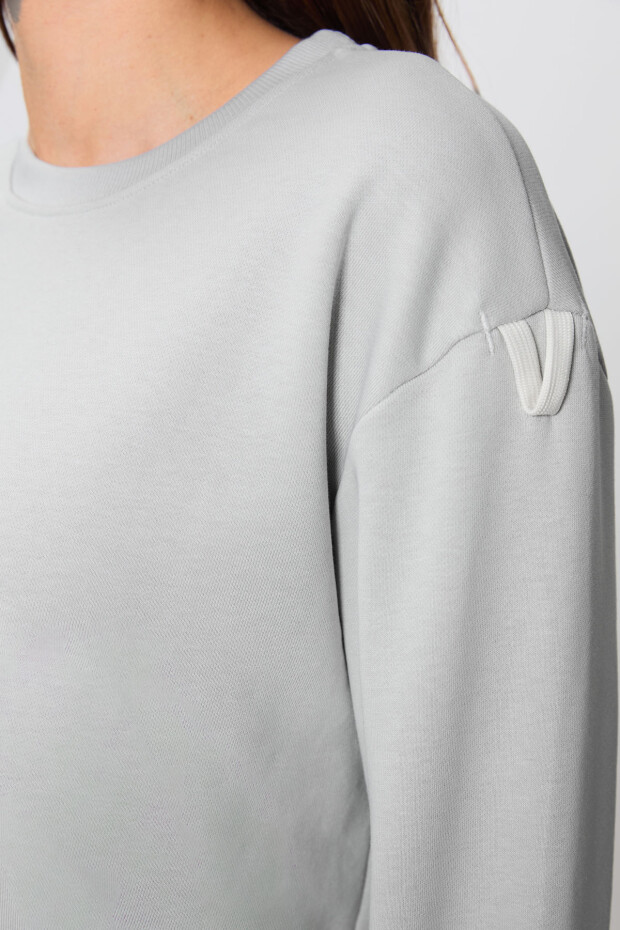 Taş Kompakt Pamuklu Kalın Pürüzsüz Dokulu O Yaka Oversize Fit Kadın Eşofman Takım - 95341 - 4
