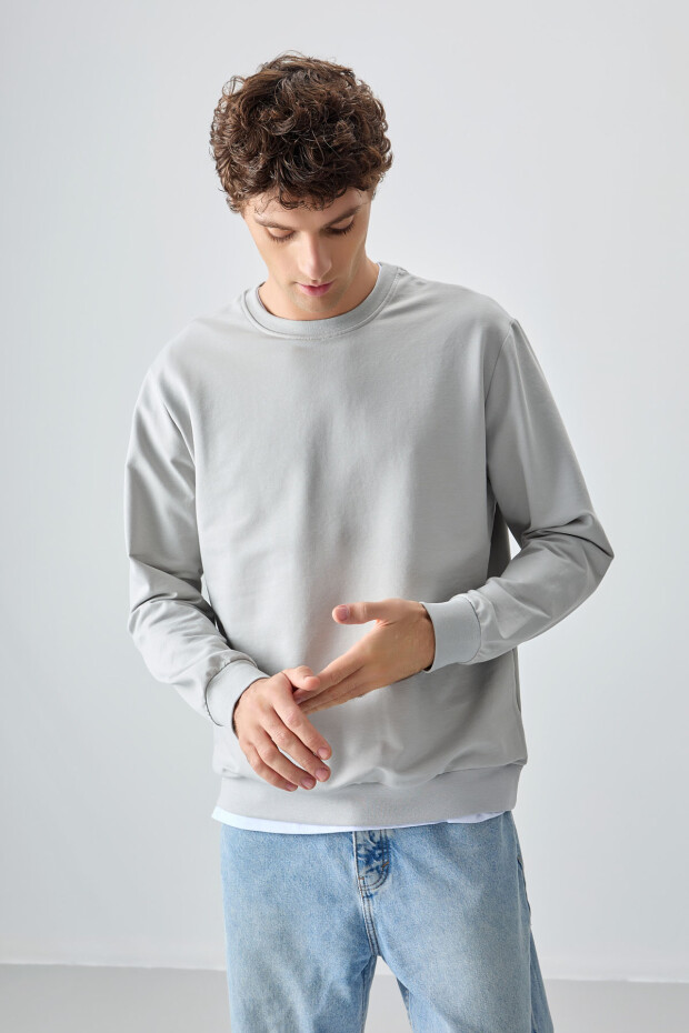 Taş Pamuk Yumuşak Dokulu Standart Fit Basic Erkek Sweatshirt - 88363 - 2