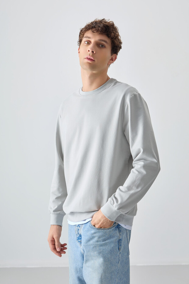 Taş Pamuk Yumuşak Dokulu Standart Fit Basic Erkek Sweatshirt - 88363 - 4