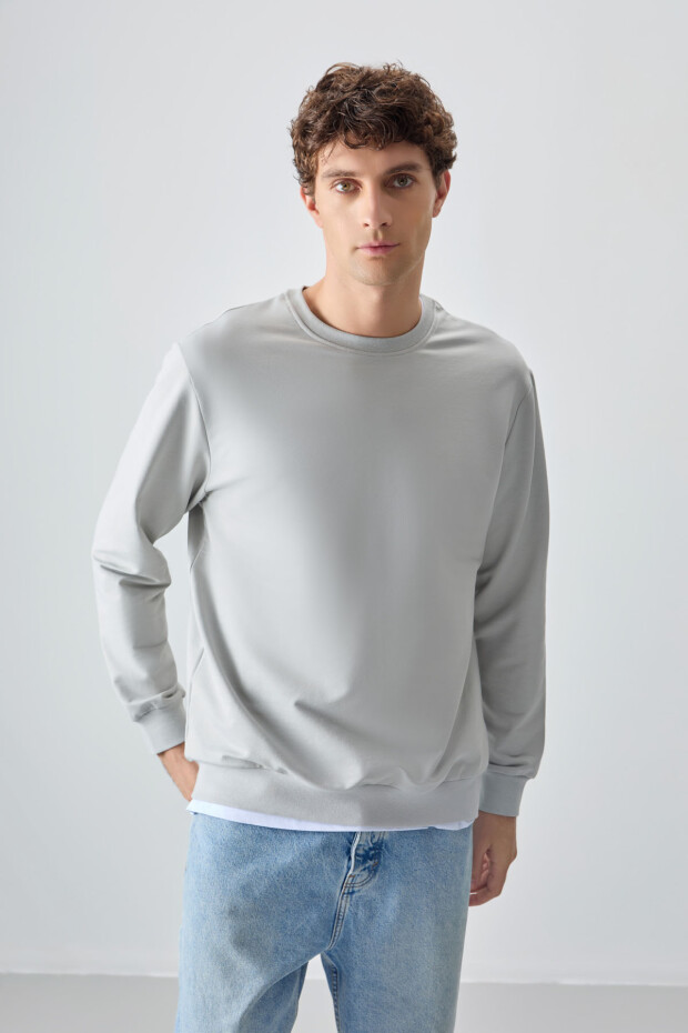 Taş Pamuk Yumuşak Dokulu Standart Fit Basic Erkek Sweatshirt - 88363 - 1