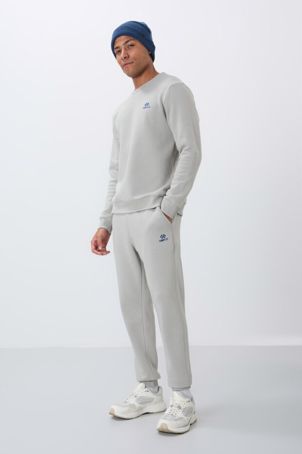 Taş Pamuklu Kalın İçi Tüylü Yumuşak Dokulu Comfort Fit Nakışlı Erkek Eşofman Takım -85265 - 4