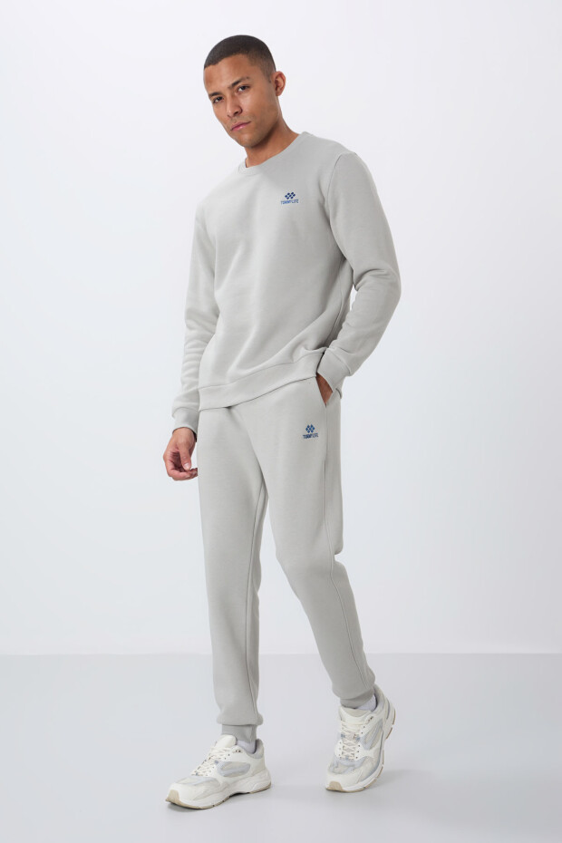 Taş Pamuklu Kalın İçi Tüylü Yumuşak Dokulu Comfort Fit Nakışlı Erkek Eşofman Takım -85265 - 1