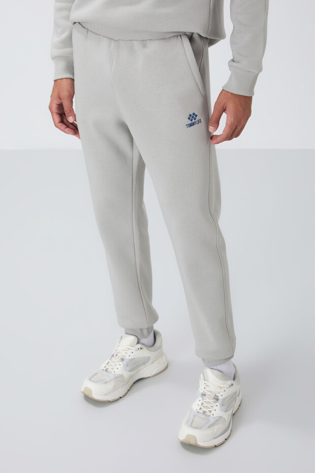 Taş Pamuklu Kalın İçi Tüylü Yumuşak Dokulu Comfort Fit Nakışlı Erkek Eşofman Takım -85265 - 3