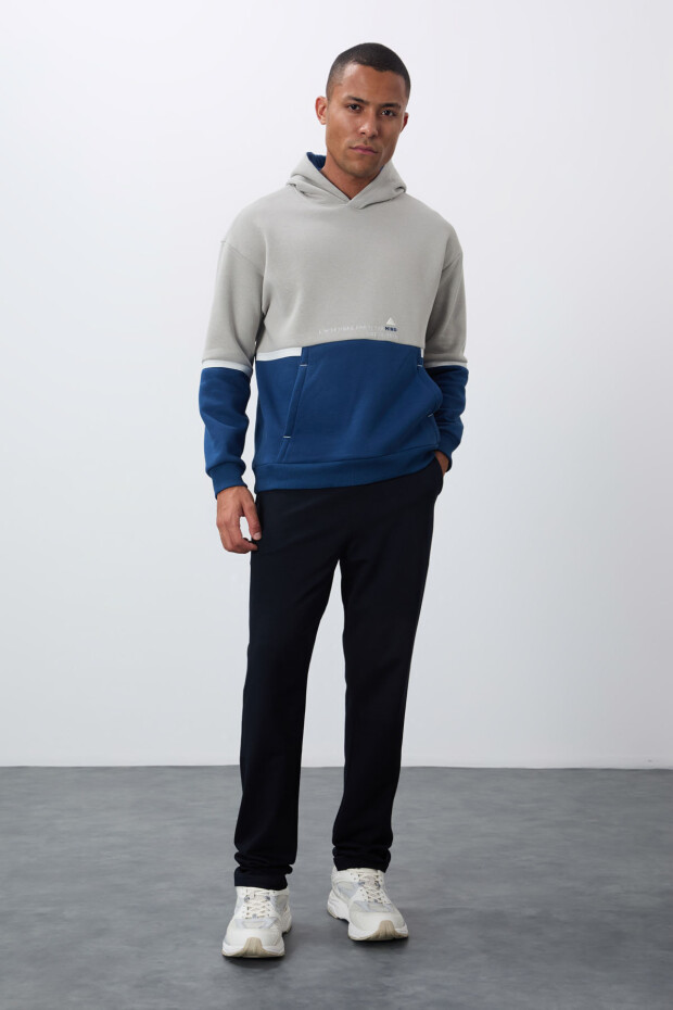 Taş Pamuklu Kalın İçi Tüylü Yumuşak Dokulu Comfort Fit Nakışlı Erkek Sweatshirt - 88417 - 3