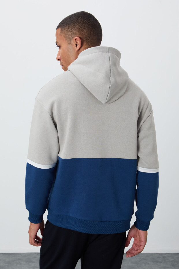 Taş Pamuklu Kalın İçi Tüylü Yumuşak Dokulu Comfort Fit Nakışlı Erkek Sweatshirt - 88417 - 5