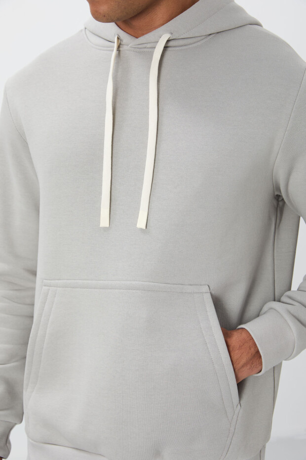 Taş Pamuklu Kalın İçi Tüylü Yumuşak Dokulu Comfort Fit Nakışlı Erkek Sweatshirt - 88419 - 2