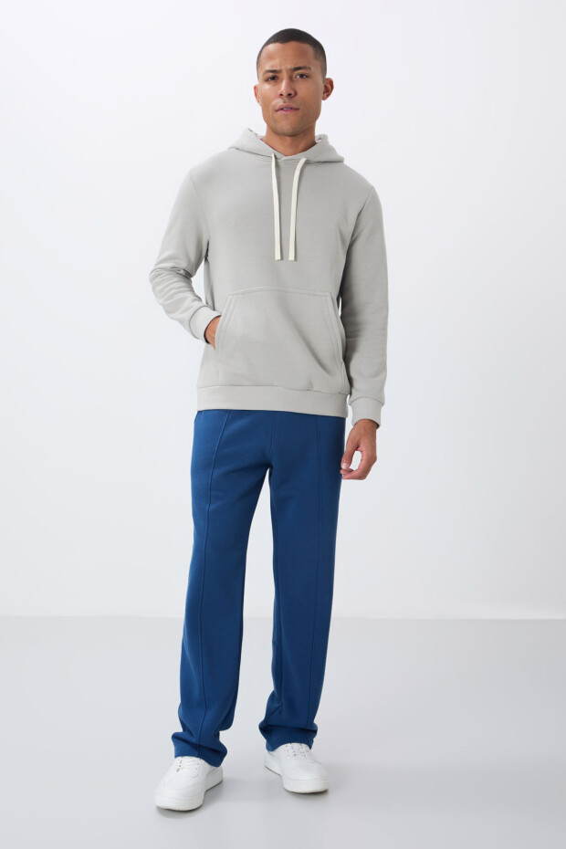 Taş Pamuklu Kalın İçi Tüylü Yumuşak Dokulu Comfort Fit Nakışlı Erkek Sweatshirt - 88419 - 3