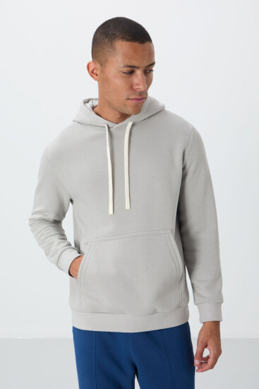 Taş Pamuklu Kalın İçi Tüylü Yumuşak Dokulu Comfort Fit Nakışlı Erkek Sweatshirt - 88419 