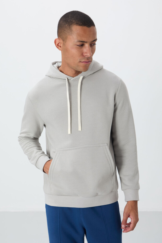 Taş Pamuklu Kalın İçi Tüylü Yumuşak Dokulu Comfort Fit Nakışlı Erkek Sweatshirt - 88419 - 1