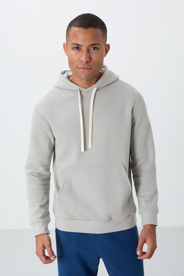 Taş Pamuklu Kalın İçi Tüylü Yumuşak Dokulu Comfort Fit Nakışlı Erkek Sweatshirt - 88419 - 4