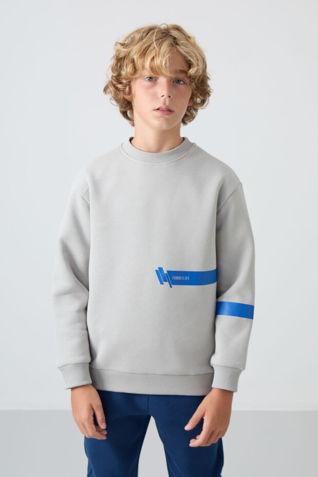 Taş Pamuklu Kalın İçi Tüylü Yumuşak Dokulu Standart Fit Baskılı Erkek Çocuk Sweatshirt - 11238 - 1