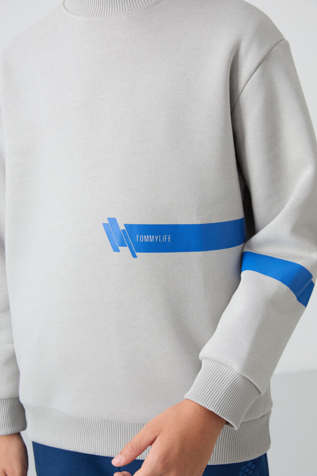 Taş Pamuklu Kalın İçi Tüylü Yumuşak Dokulu Standart Fit Baskılı Erkek Çocuk Sweatshirt - 11238 - 3