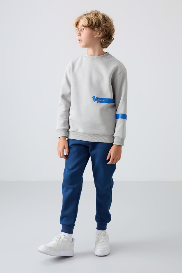 Taş Pamuklu Kalın İçi Tüylü Yumuşak Dokulu Standart Fit Baskılı Erkek Çocuk Sweatshirt - 11238 - 4