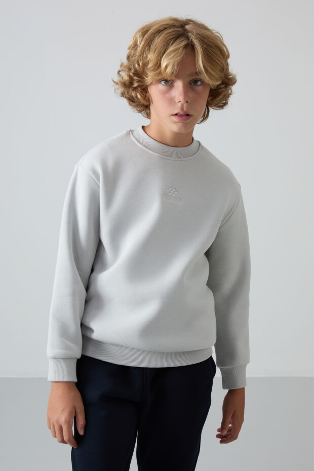 Taş Pamuklu Kalın İçi Tüylü Yumuşak Dokulu Standart Fit Nakışlı Erkek Çocuk Sweatshirt - 11232 - 4