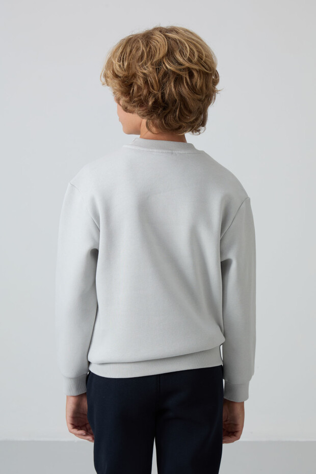 Taş Pamuklu Kalın İçi Tüylü Yumuşak Dokulu Standart Fit Nakışlı Erkek Çocuk Sweatshirt - 11232 - 5
