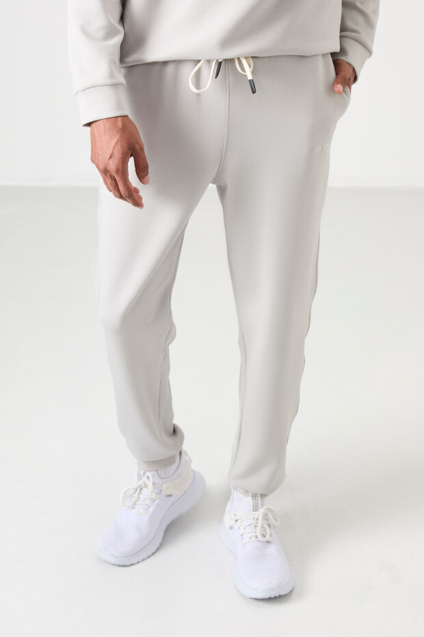 Taş Pamuklu Kalın Yumuşak Dokulu Comfort Fit Nakışlı Erkek Eşofman Takım - 85254 - 6