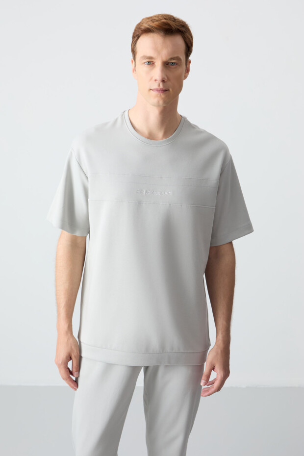 Taş Pamuklu Kalın Yumuşak Dokulu Oversize Fit Basic Erkek Eşofman Takım - 85261 - 2