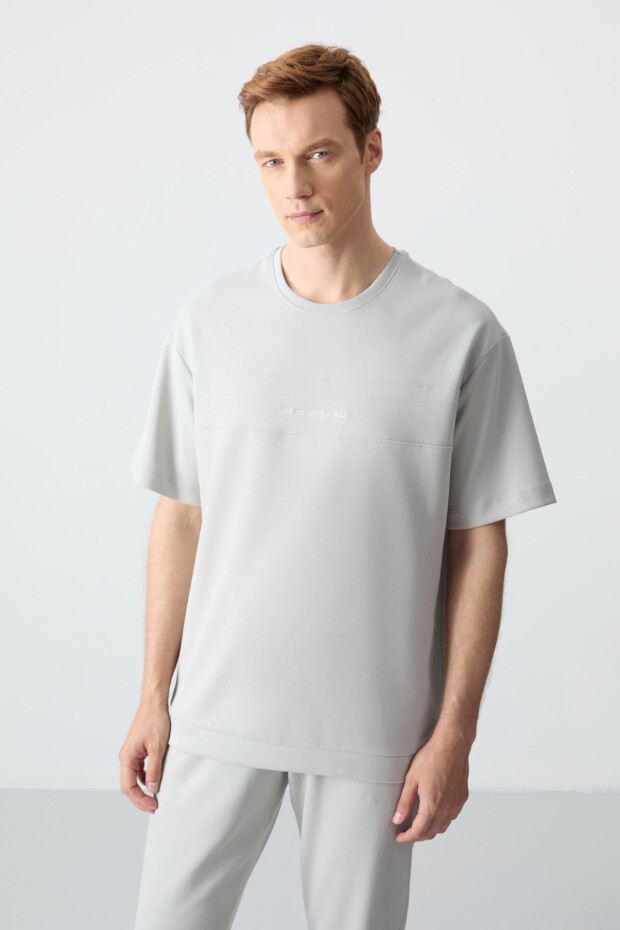 Taş Pamuklu Kalın Yumuşak Dokulu Oversize Fit Basic Erkek Eşofman Takım - 85261 - 6