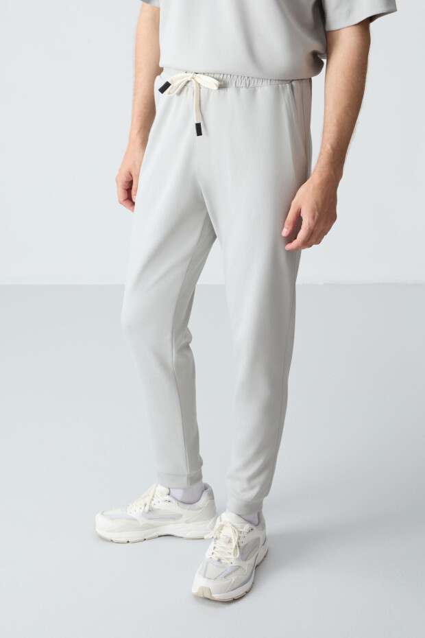 Taş Pamuklu Kalın Yumuşak Dokulu Oversize Fit Basic Erkek Eşofman Takım - 85261 - 7