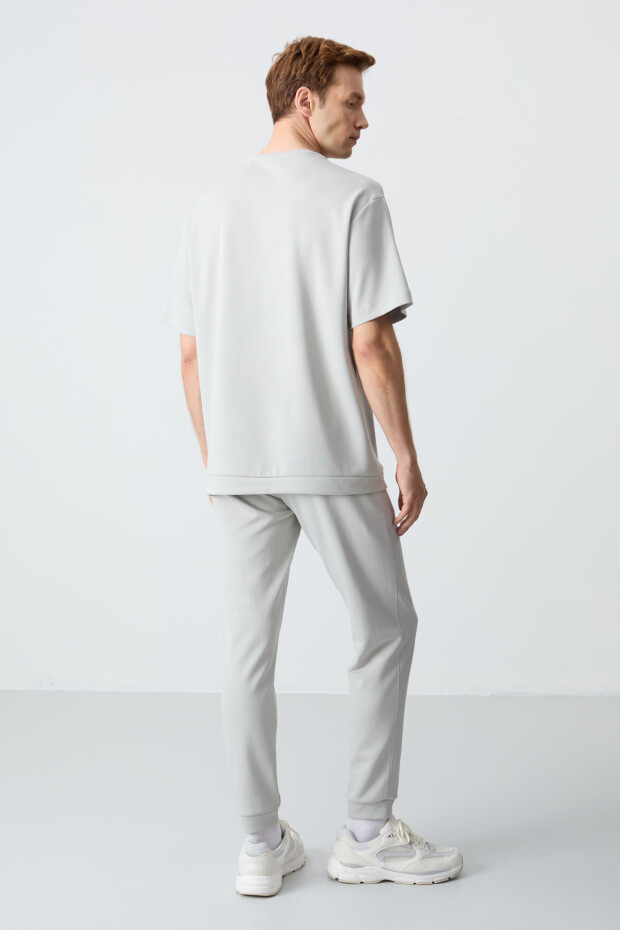 Taş Pamuklu Kalın Yumuşak Dokulu Oversize Fit Basic Erkek Eşofman Takım - 85261 - 8