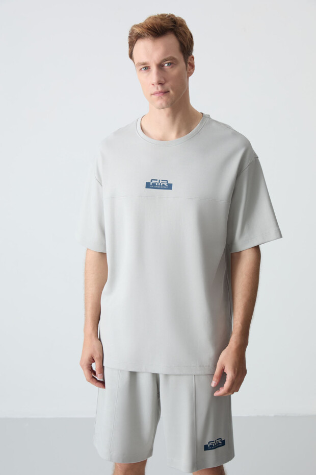 Taş Pamuklu Kalın Yumuşak Dokulu Oversize Fit Basic Erkek Şort Takım - 85259 - 8