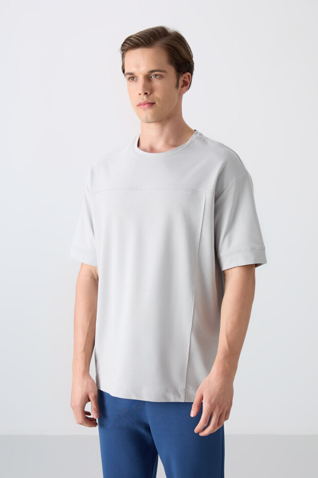 Taş Pamuklu Kalın Yumuşak Dokulu Oversize Fit Basic Erkek T-Shirt - 88349 - 4