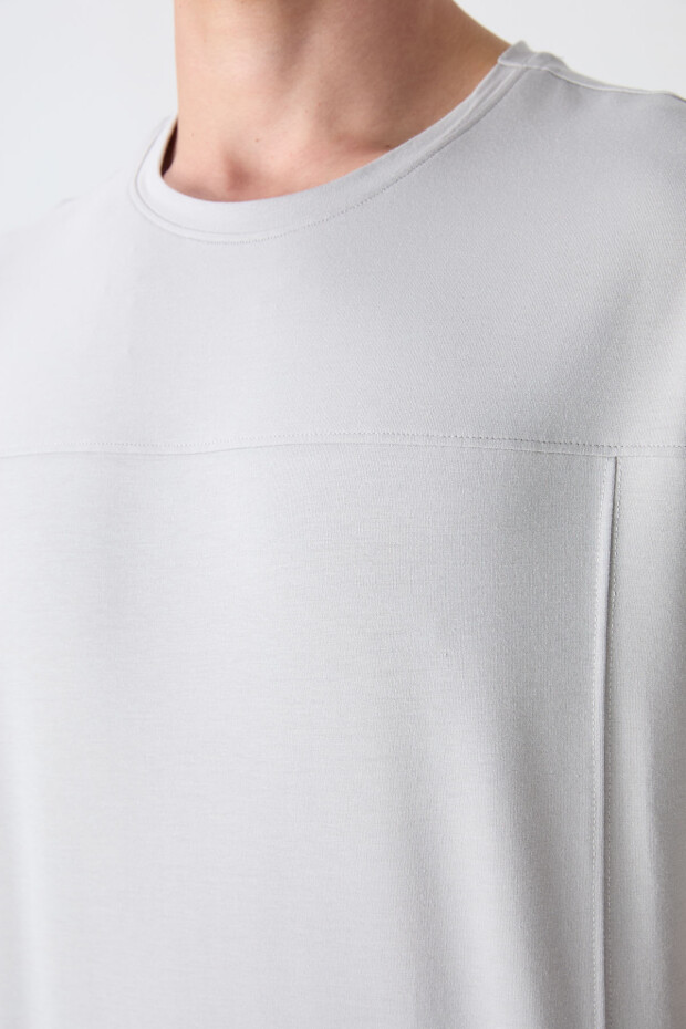 Taş Pamuklu Kalın Yumuşak Dokulu Oversize Fit Basic Erkek T-Shirt - 88349 - 3
