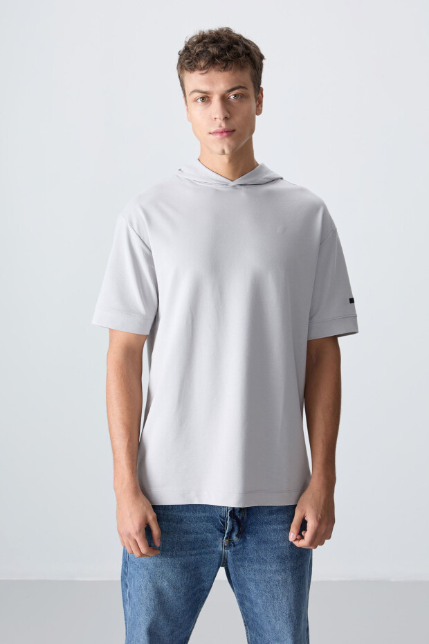 Taş Pamuklu Kalın Yumuşak Dokulu Oversize Fit Basic Erkek T-Shirt - 88352 - 3