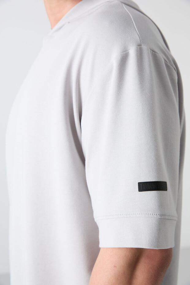 Taş Pamuklu Kalın Yumuşak Dokulu Oversize Fit Basic Erkek T-Shirt - 88352 - 4