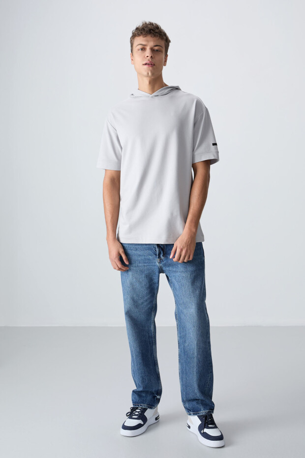Taş Pamuklu Kalın Yumuşak Dokulu Oversize Fit Basic Erkek T-Shirt - 88352 - 2