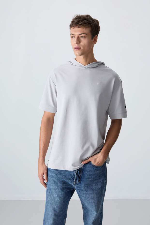 Taş Pamuklu Kalın Yumuşak Dokulu Oversize Fit Basic Erkek T-Shirt - 88352 - 1