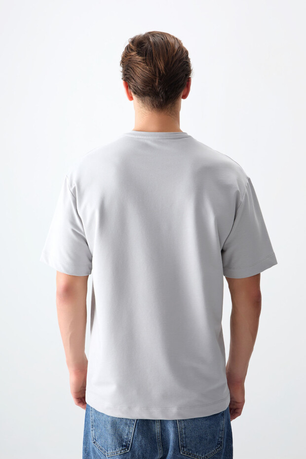 Taş Pamuklu Kalın Yumuşak Dokulu Oversize Fit Basic Erkek T-Shirt - 88377 - 7