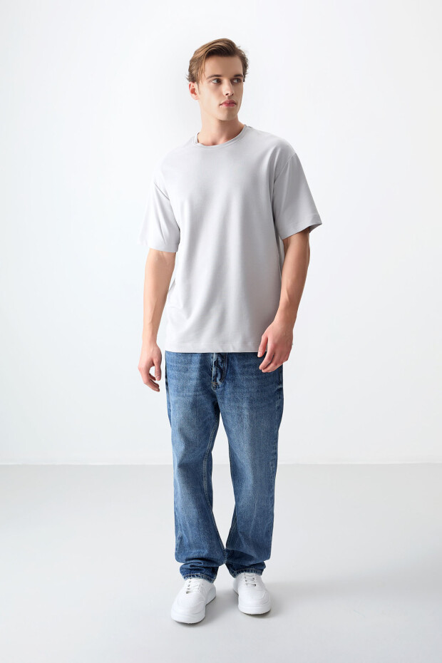 Taş Pamuklu Kalın Yumuşak Dokulu Oversize Fit Basic Erkek T-Shirt - 88377 - 5