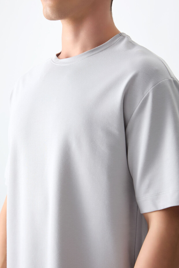Taş Pamuklu Kalın Yumuşak Dokulu Oversize Fit Basic Erkek T-Shirt - 88377 - 4