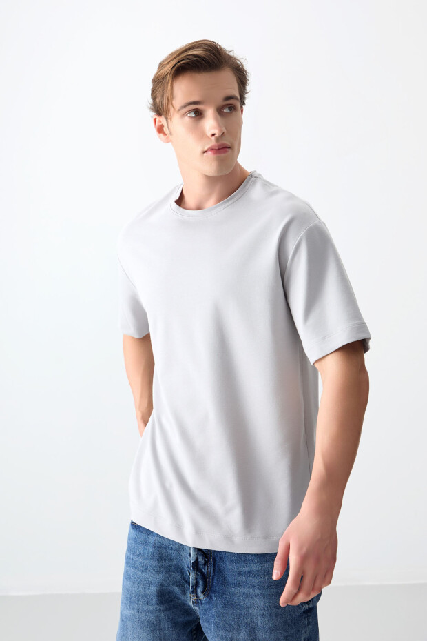 Taş Pamuklu Kalın Yumuşak Dokulu Oversize Fit Basic Erkek T-Shirt - 88377 - 6