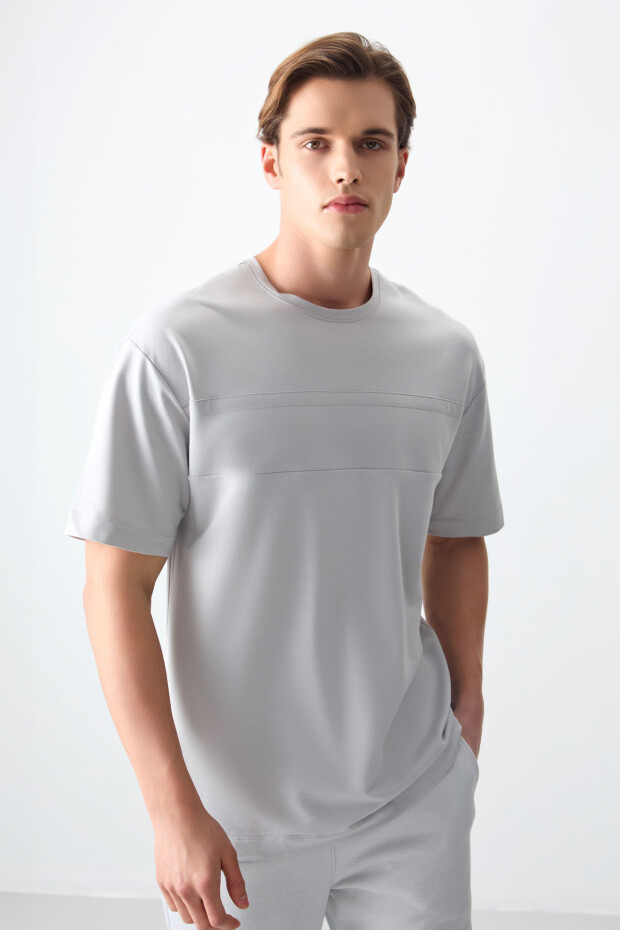 Taş Pamuklu Kalın Yumuşak Dokulu Oversize Fit Basic Erkek T-Shirt - 88378 - 3