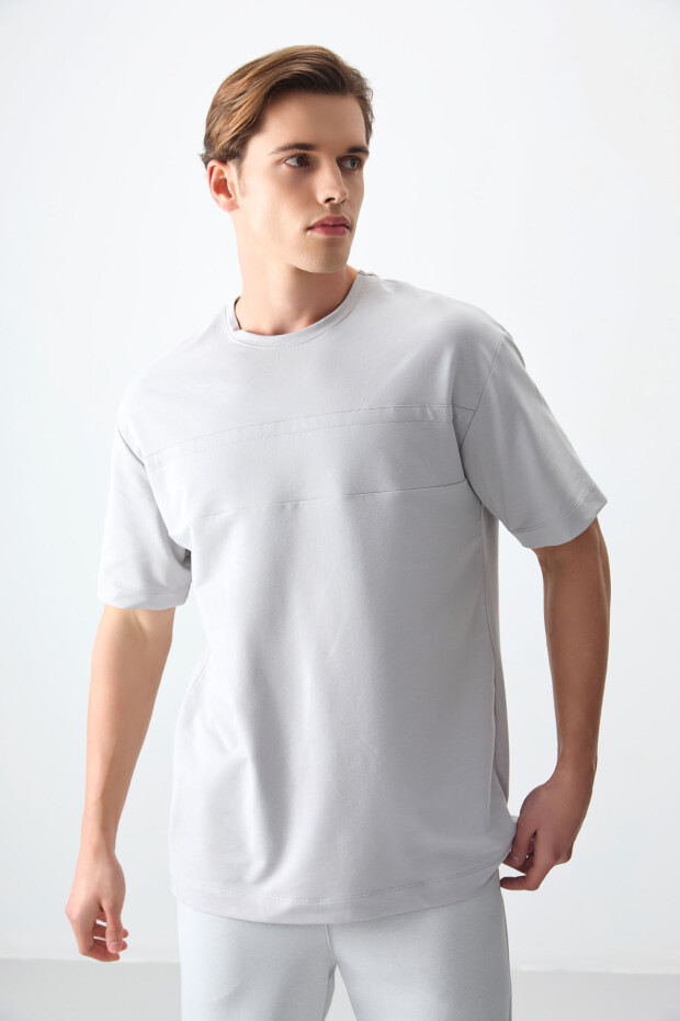 Taş Pamuklu Kalın Yumuşak Dokulu Oversize Fit Basic Erkek T-Shirt - 88378 - 1