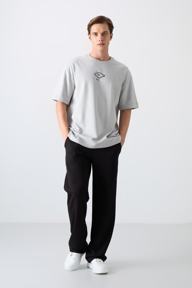 Taş Pamuklu Kalın Yumuşak Dokulu Oversize Fit Baskılı Erkek T-Shirt - 88325 - 2