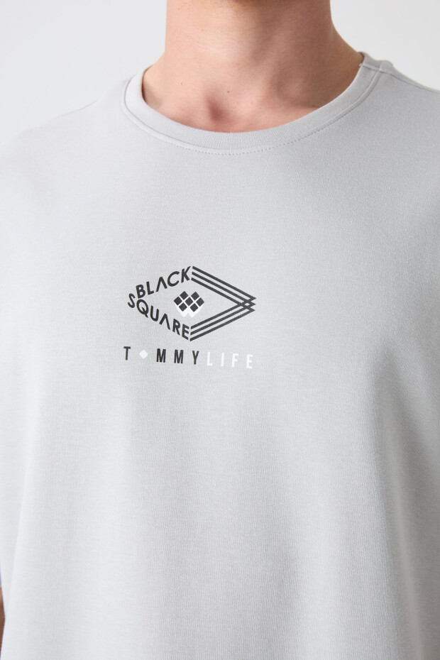 Taş Pamuklu Kalın Yumuşak Dokulu Oversize Fit Baskılı Erkek T-Shirt - 88325 - 3